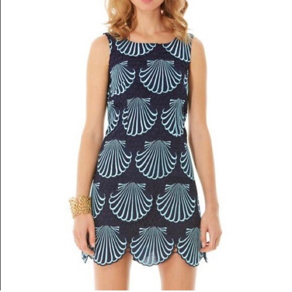 Lilly Pulitzer Navy Dress with Light Blue Shell Print